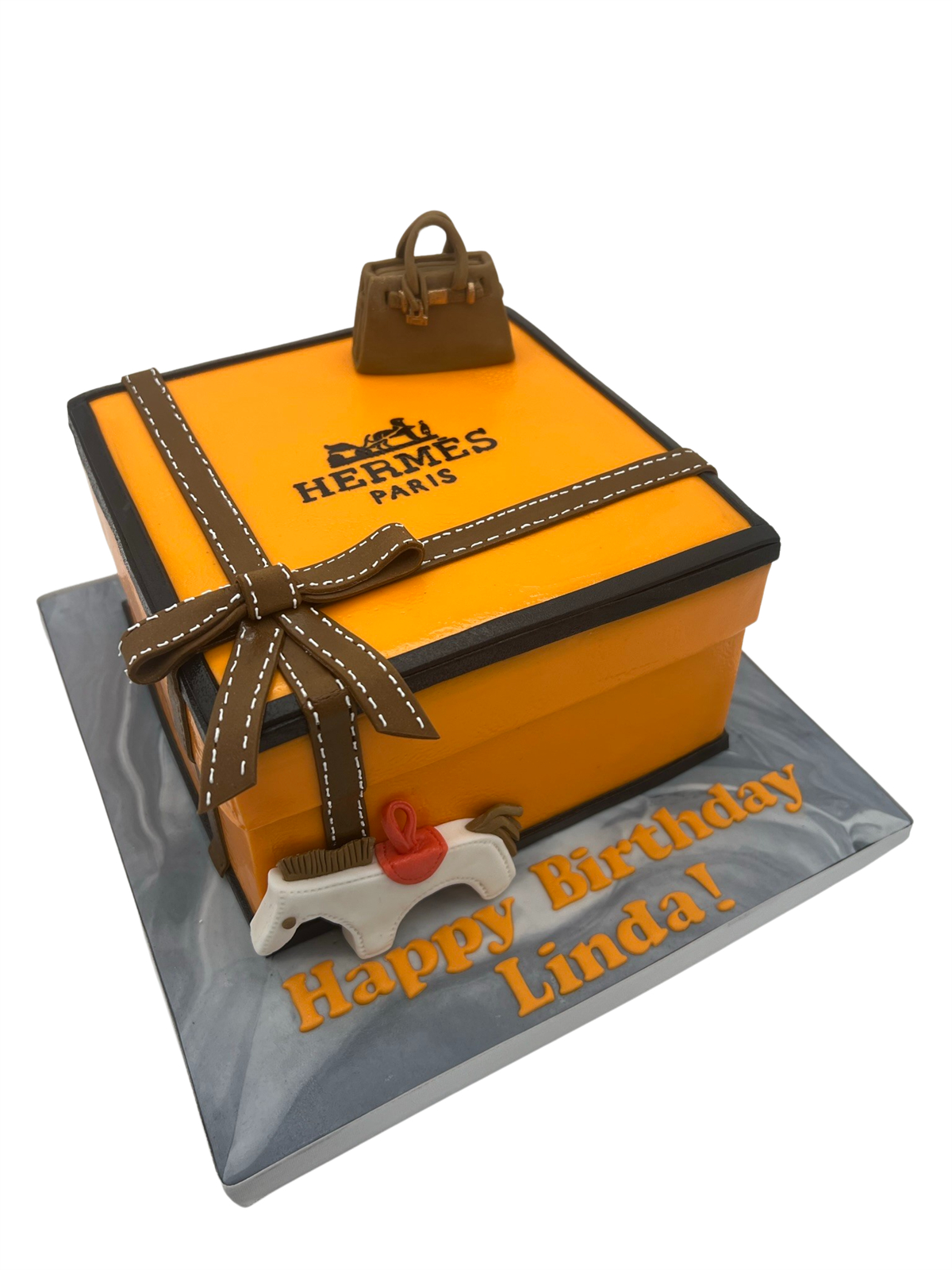 Custom Hermes designer sculpted cake San Francisco